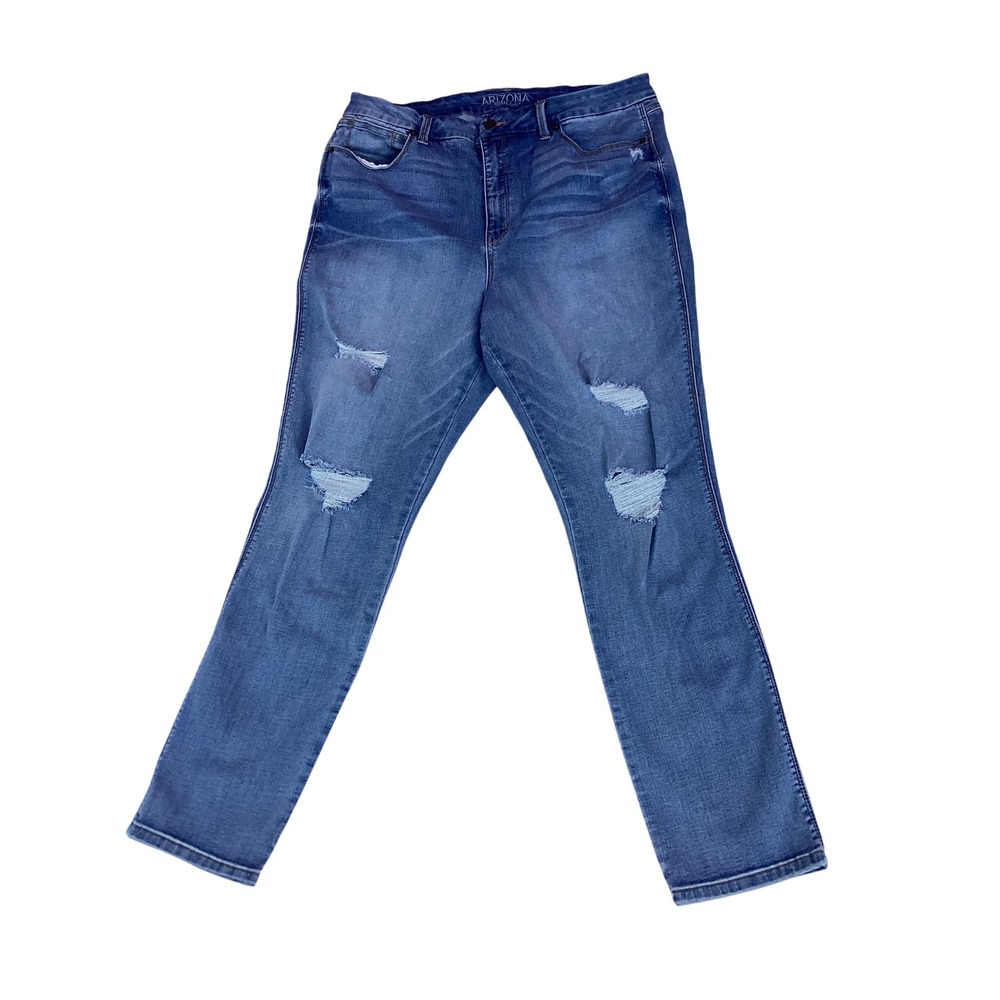 Arizona Jean Co‎ Mid Rise Straight Leg Distressed Ripped Jeans Blue